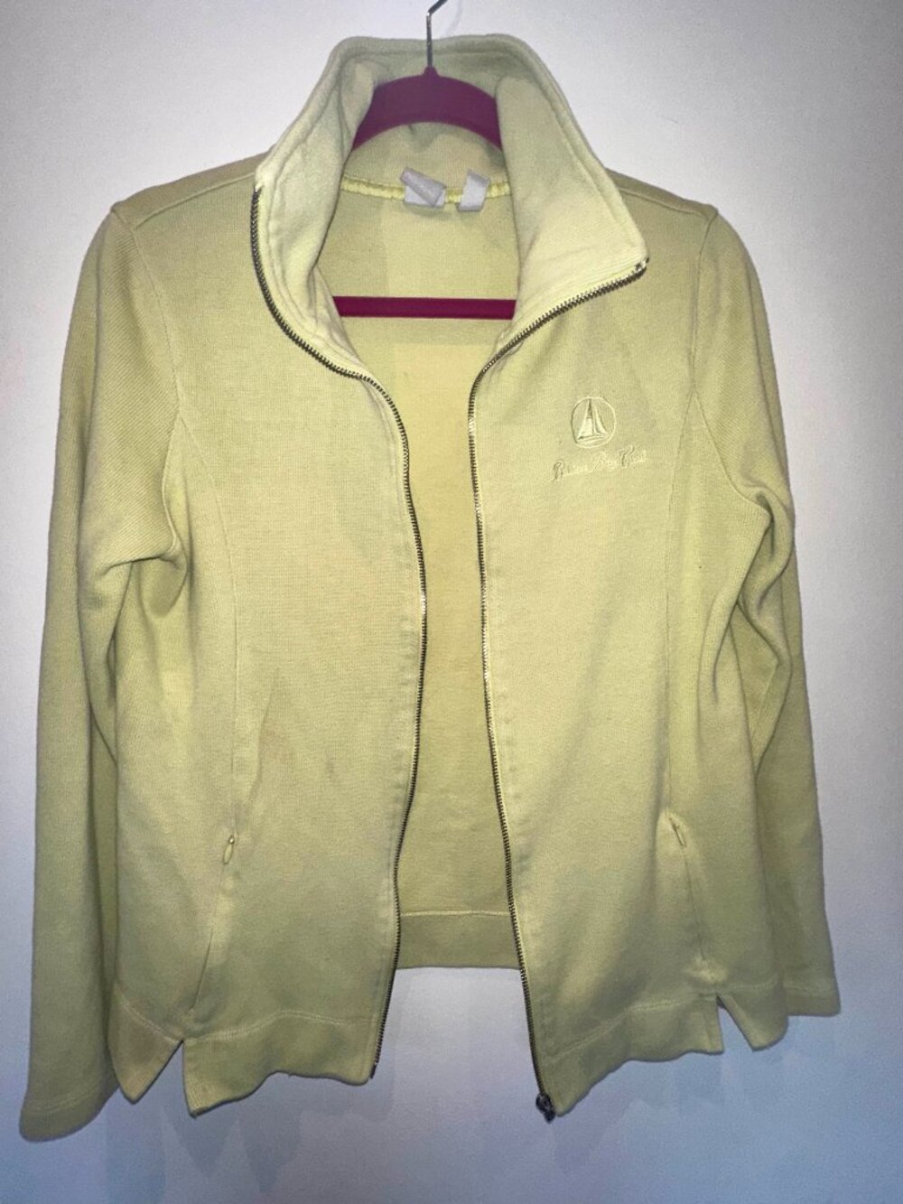 Nusport Yellow Full-Zip Knit Jacket Sweater Sailboat Logo